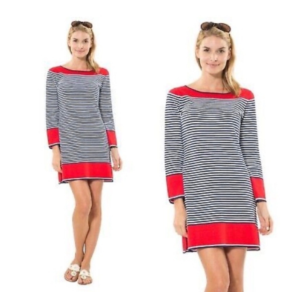 Sail to Sable STS Striped Knit Tunic Dress Red Navy White Nautical‎ Boat Neck L